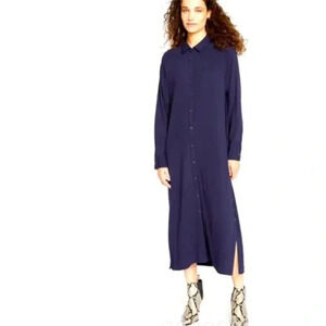 Universal Standard Sally Shirt Dress Liquid Jersey Long Sleeve Navy Blue 10 -12